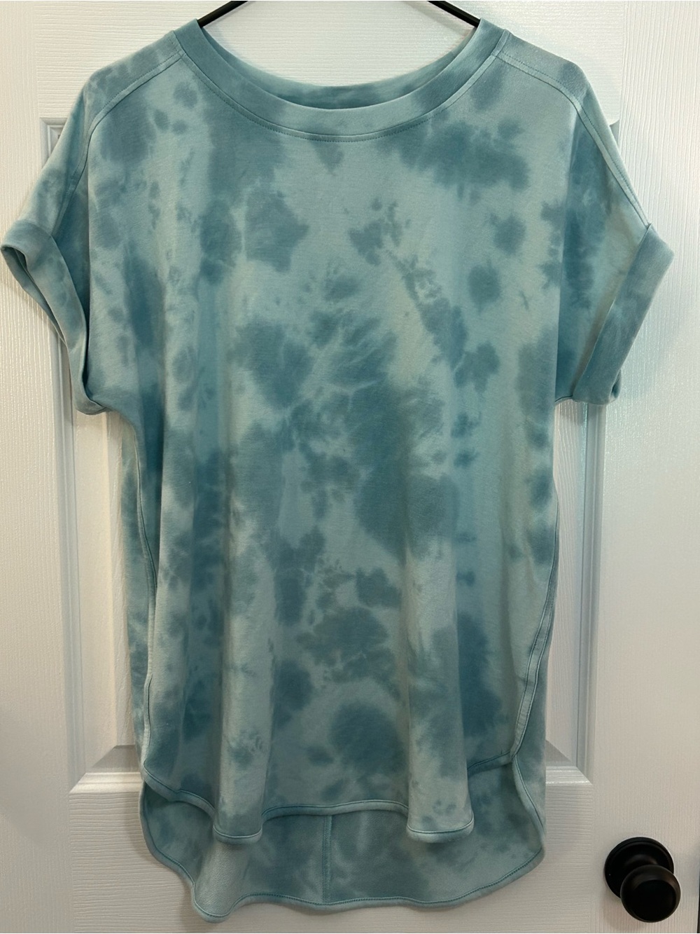 Cupio Women’s Large Blue Green Tie Dye Short Sleeve Tunic Top